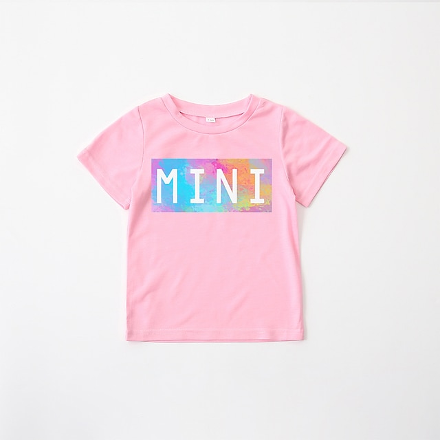 Baby & Kids Matching Outfits | Mommy and Me T shirt Tops Letter Causal Print Pink Short Sleeve Casual Matching Outfits / Spring 