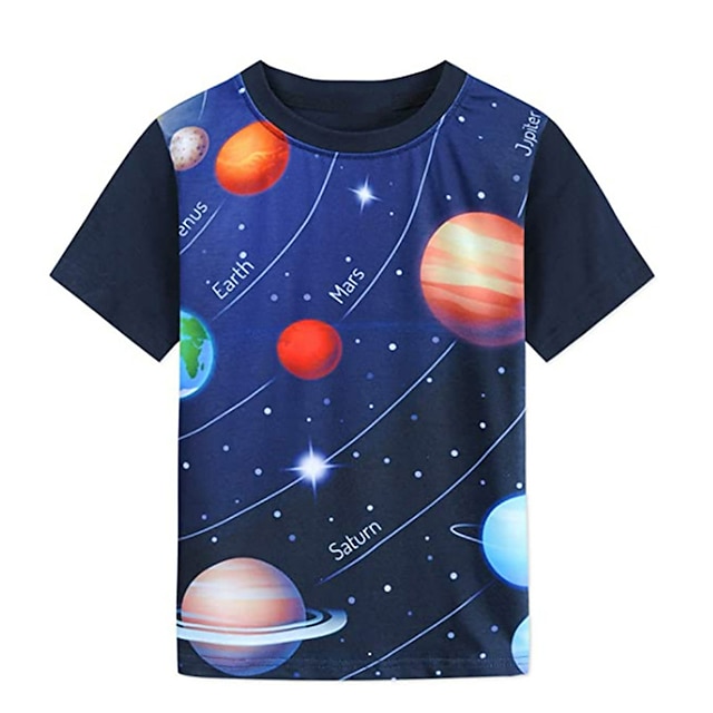 Baby & Kids Boys Clothing | Kids Boys T shirt Short Sleeve 3D Print Galaxy Letter Crewneck Blue Children Tops Spring Summer Acti