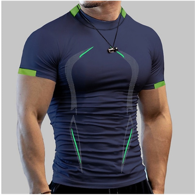  Voor heren T-shirt Vochtafvoerende overhemden Korte mouw Ronde hals Lente, Herfst, Winter, Zomer Effen Spier Sportkleding Comfortabel Sport Fitness Hardlopen Zwart Wit Marineblauw Top T-shirt voor