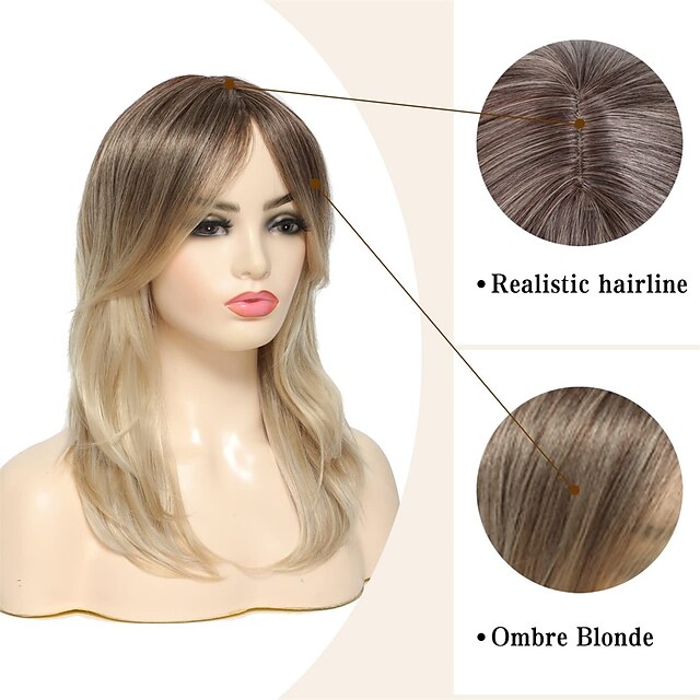 Beauty & Hair Wigs & Hair Pieces | Blonde Wigs for WomenOmbre Blonde Wig with Bangs Shoulder-Length Natural Layered Heat Resista