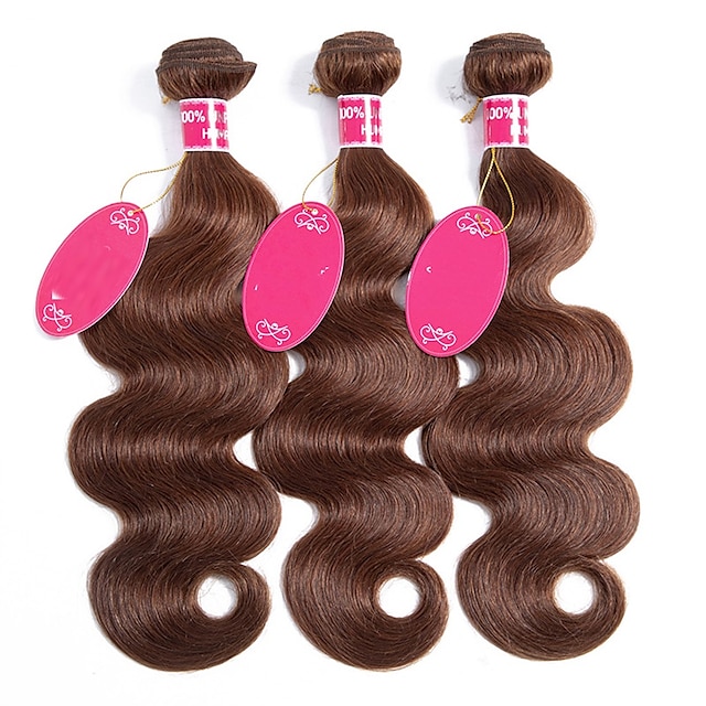  3バンドル 髪織り ブラジリアンヘア ウェーブ 人間の髪の拡張機能 レミーヘア人毛 人間の髪編む 12-24 インチ ダークブラウン 女性 持ち運びが容易 簡単なドレッシング