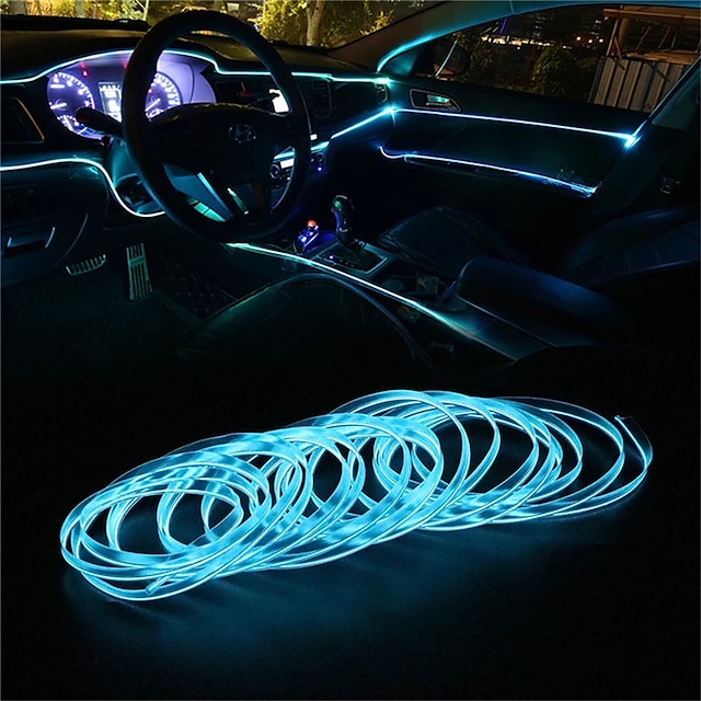  2 stücke automobil atmosphäre auto lichter lampe auto innenbeleuchtung led streifen dekoration girlande drahtseil rohr linie flexible neonlicht zigarettenanzünder angetrieben