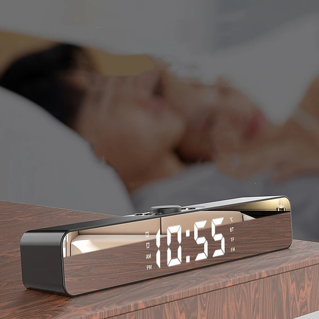  Long Mirror Computer Desktop Subwoofer Speaker Alarm Clock Real-time Temperature Detection Soundbar Speaker FM Radio