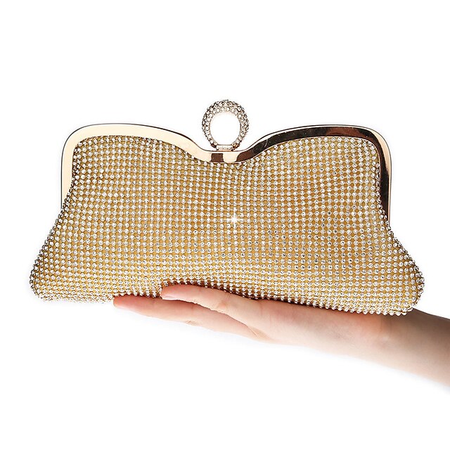  Women's Evening Bag Polyester Wedding Party Crystals Chain Solid Color Silver Champagne Gold