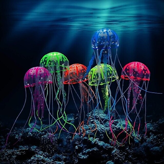  svítící ozdoba medúzy dekorace do akvária akvária akvária dekorace do akvária ryba medúza fialová silikonová 1ks 5*15 cm