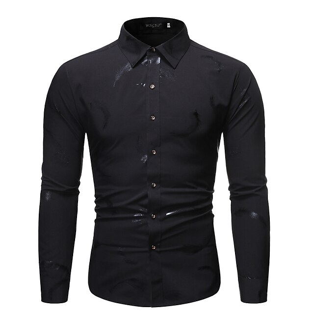 Mens Clothing Mens Shirts | Mens Shirt Feather Turndown Street Casual Button-Down Bronzing Long Sleeve Tops Casual Fashion Stree