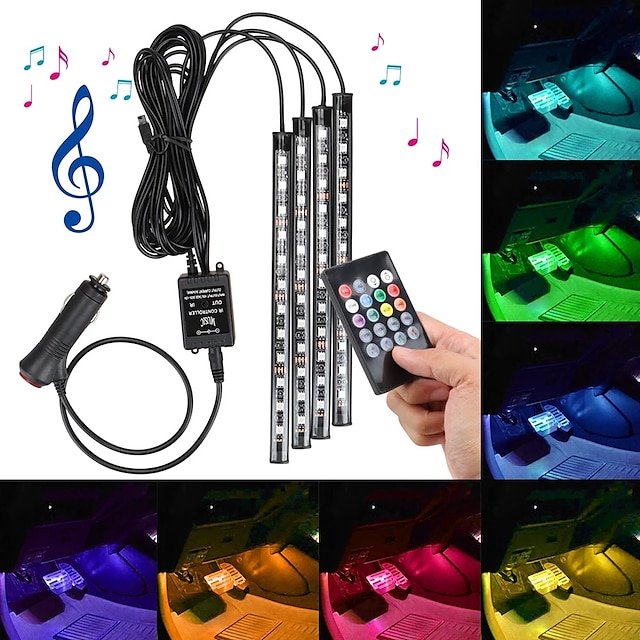  Car Light Interior Atmosphere Ambient LED Strip Lights 48 Underdash Decorative Music Sync Color Changing