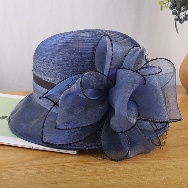  Chapeaux Filet Paille Chapeau de seau Chapeau de Paille Chapeau de soleil Formel Derby kentucky Course de chevaux Journée des dames Style vintage Elégant Mariage Avec Fleur Appliques Casque