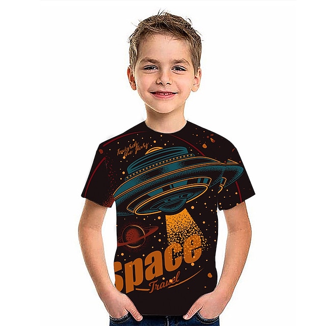 Baby & Kids Boys Clothing | Kids Boys T shirt Short Sleeve 3D Print Space Letter Black Children Tops Spring Summer Active Fashio