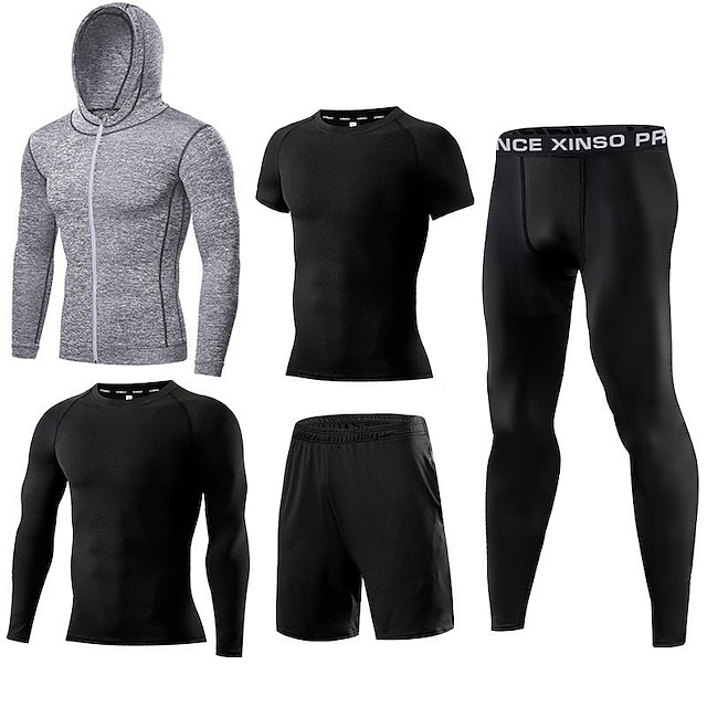 Sports & Outdoors Running, Jogging & Walking | Mens 5pcs Activewear Set Workout Outfits Compression Suit Athletic Athleisure Lon