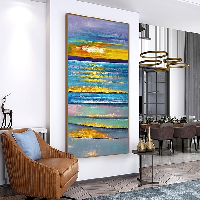 Home & Garden Wall Art | Oil Painting Hand Painted Vertical Abstract Landscape Contemporary Modern Rolled Canvas (No Frame) - QR