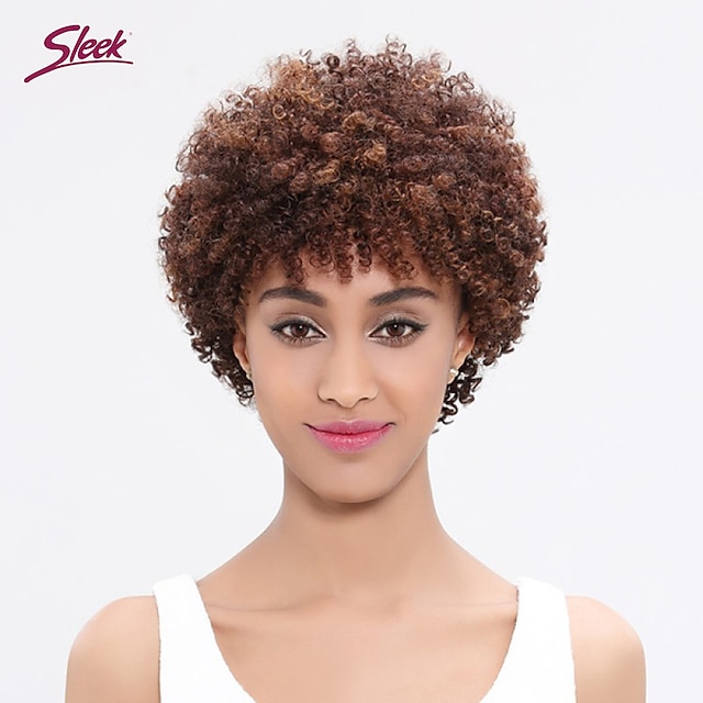 Beauty & Hair Wigs & Hair Pieces | Remy Human Hair Wig Afro Curly Bouncy Curl With Bangs Natural Dark Brown Blonde Machine Made 