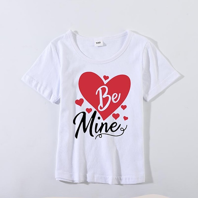 Baby & Kids Matching Outfits | Mommy and Me Valentines T shirt Tops Heart Letter Daily Print White Gray Pink Short Sleeve Basic 