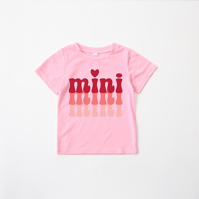 Baby & Kids Matching Outfits | Mommy and Me T shirt Tops Heart Letter Causal Print Pink Short Sleeve Daily Matching Outfits - KK