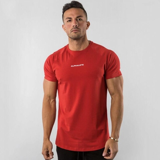 Sports & Outdoors Running, Jogging & Walking | muscle fitness sports casual slim short-sleeved t-shirt mens cotton summer and au