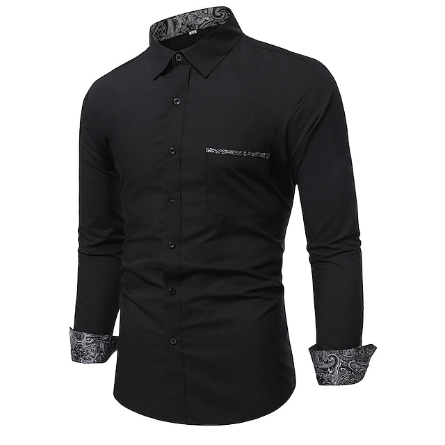 Mens Clothing Mens Shirts | Mens Shirt Patchwork Turndown Party Casual Button-Down Long Sleeve Tops Casual Streetwear Black Navy