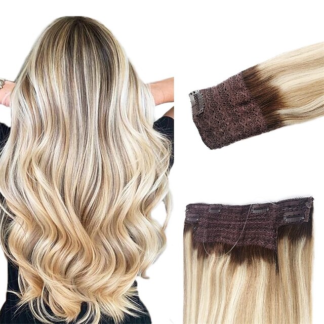  Halo Human Hair Extension Ombre Blonde with Beige Blonde Halo Hair Extensions Real Human Hair 10-26 Inch 100g Blonde Bayalage to Brown Real Human Hair Extensions