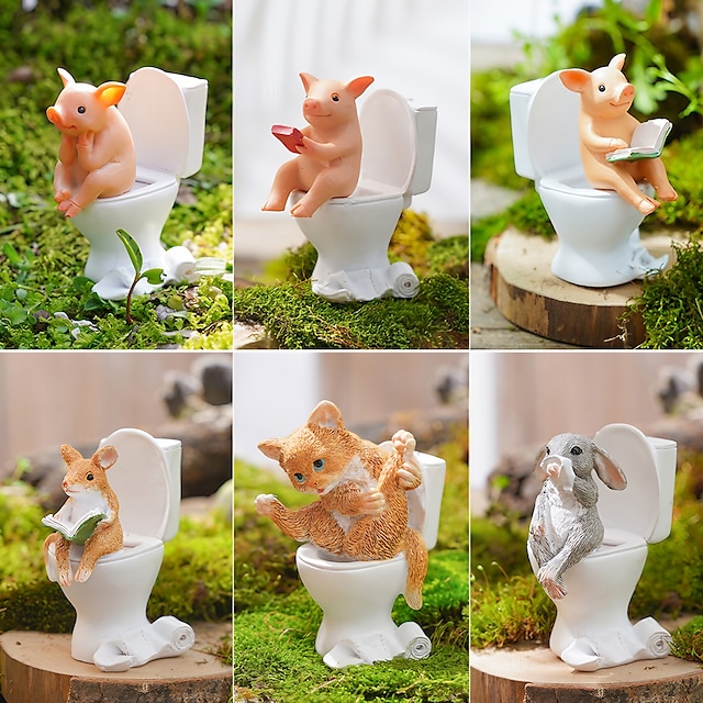  Small Animal Toilet Series Ornaments Decorative Objects Resin Modern Contemporary for Home Decoration Gifts 1pc
