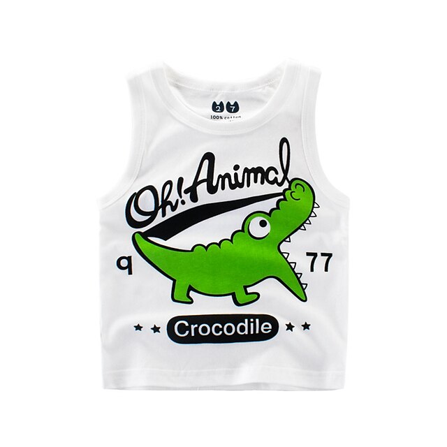 Baby & Kids Boys Clothing | Kids Boys Tank Short Sleeve 3D Print Dinosaur White Children Tops Spring Summer Active Daily Trainin