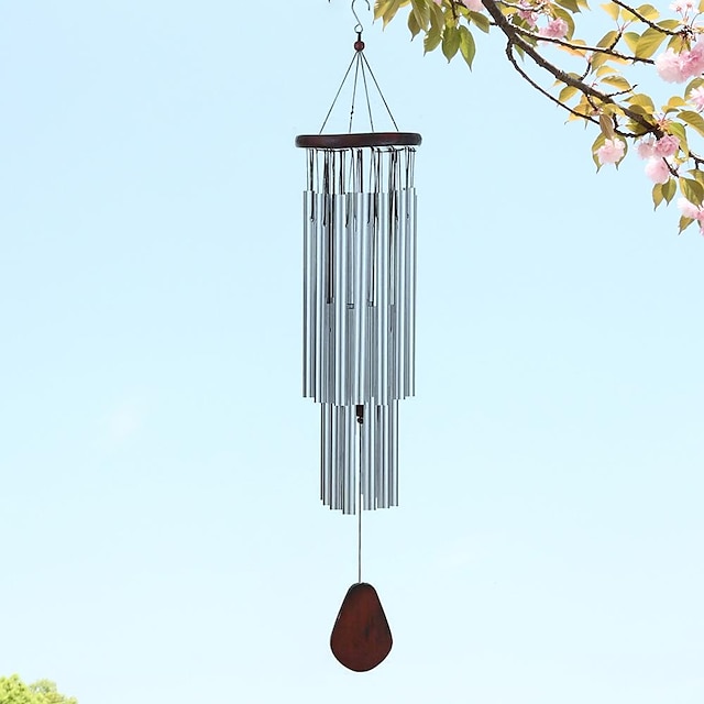  27-Tube Pine Silver Bell Metal Anti-Rust Wind Chimes For Outside Soothing Melodic Tones Outdoor Hanging Decor Art Gift For Patio, Porch, Garden, and Backyard.