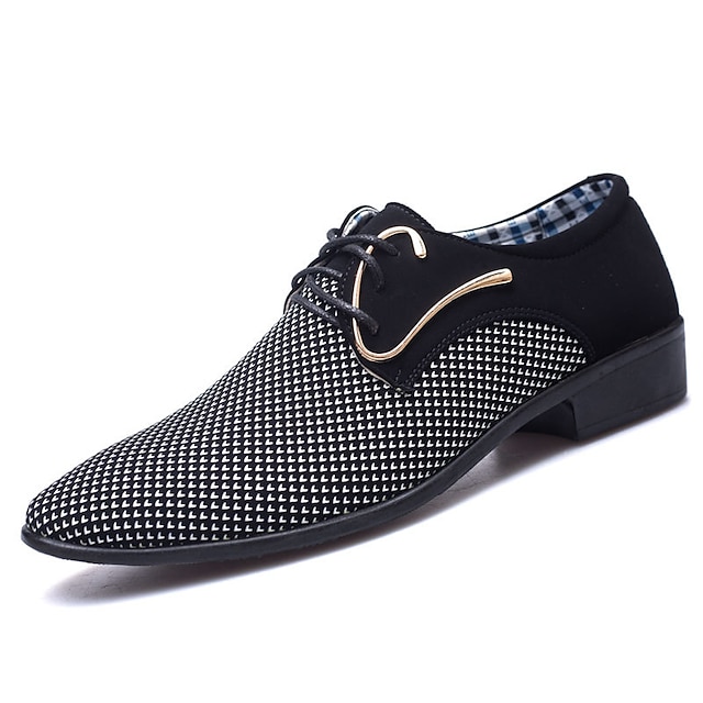  Men's Stylish Black and White Lace-Up Dress Shoes - Breathable Formal Oxford Shoes with Geometric Pattern for Office, Weddings, and Parties