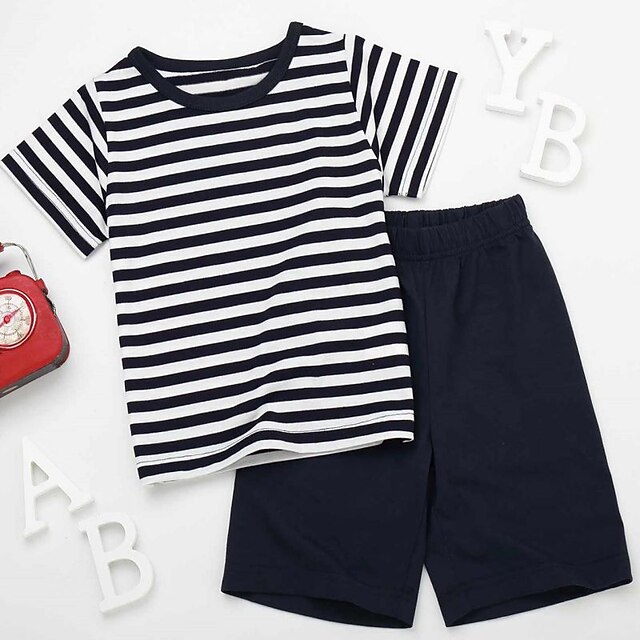 Baby & Kids Boys Clothing | Kids Boys T-shirt & Shorts Clothing Set 2 Pieces Short Sleeve Black Stripe Vacation Casual Daily 2-6