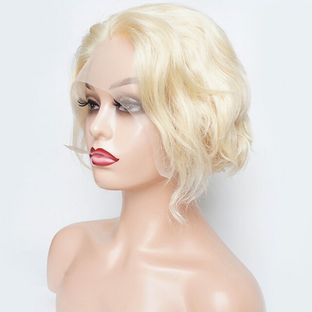 Beauty & Hair Wigs & Hair Pieces | Human Hair Lace Front Wig Pixie Cut Wavy Blonde Wig 13 x 3 Lace Front Wig 130% Density with B