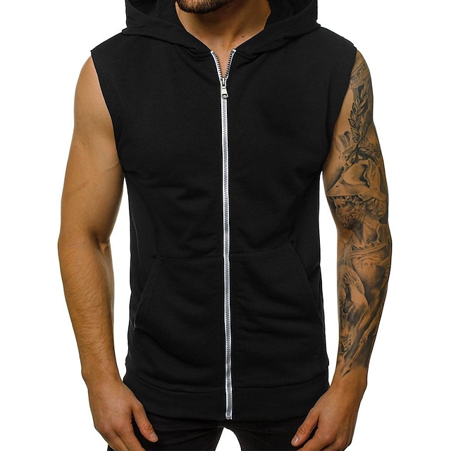  2020 cross-border european and american men's new all-match fitness sports solid color sleeveless hooded cardigan vest trendy men