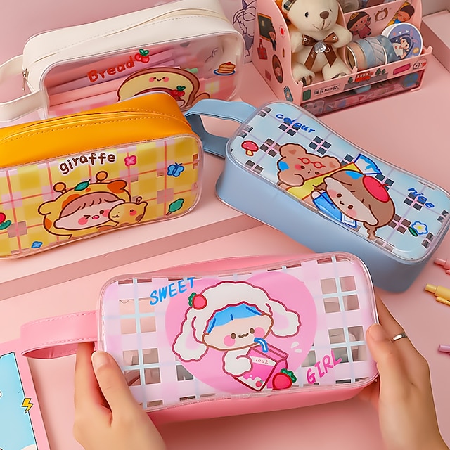 Consumer Electronics Stationery | Pencil Case Pen Pouch Marker Bag Waterproof Cartoon Transparent PVC for School Student Kids - 