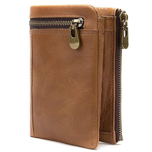 Men's Coin Purse Wallet Nappa Leather Cowhide Zipper Daily Brown Coffee