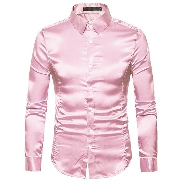 Mens Clothing Mens Shirts | Mens Satin Luxury Dress Shirts Long Sleeve Smooth Wrinkle Free Tuxedo Shirt Wedding Party Dance Prom