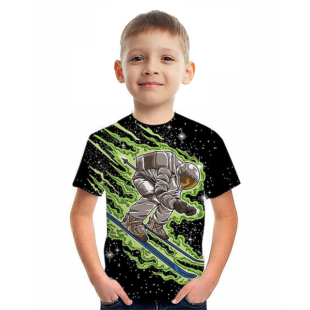 Baby & Kids Boys Clothing | Kids Boys T shirt Short Sleeve 3D Print Astronaut Space Black Children Tops Spring Summer Active Fas