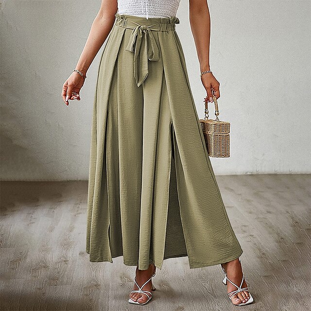 Womens Clothing Womens Bottoms | Womens Casual Trousers Culottes Wide Leg Chinos Wide Leg Split Full Length Pants Going out Week