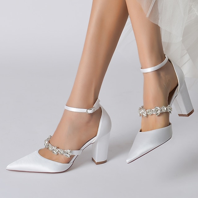  Per donna scarpe da sposa Stiletto Scarpe da sposa Con diamantini Quadrato Appuntite Lussuoso Raso Listino alla caviglia Vinaccia Nero Bianco
