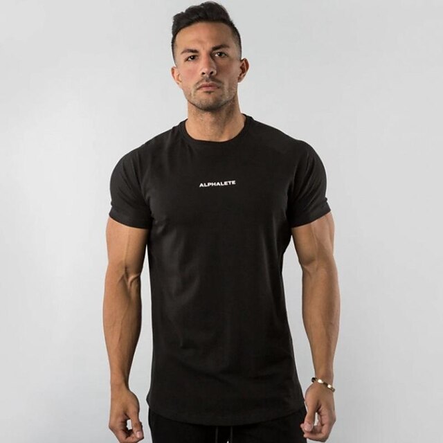 Sports & Outdoors Running, Jogging & Walking | muscle fitness sports casual slim short-sleeved t-shirt mens cotton summer and au