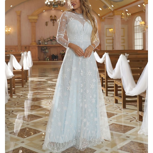 

Women's A Line Dress Maxi long Dress White Long Sleeve Print Lace Patchwork Print Spring Summer Crew Neck Party Elegant Prom Dress 2022 S M L XL XXL 3XL / Party Dress