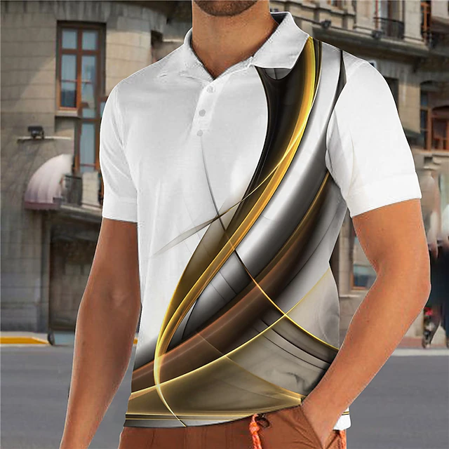Men's Geometric Polo Shirts Golf Shirt Short Sleeve Polo Shirts Collared Shirts Business Casual Vacation Wear Formal Wear Festival Wear Buttons 3D Print Black White Pink 7