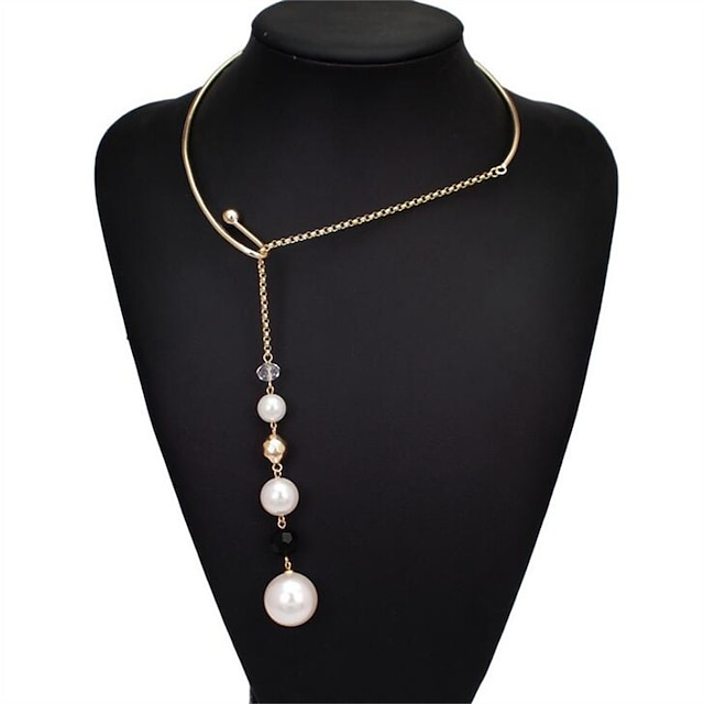  1pc Pendant Necklace For Women's Pearl Anniversary Party Evening Gift Alloy Vertical / Gold bar