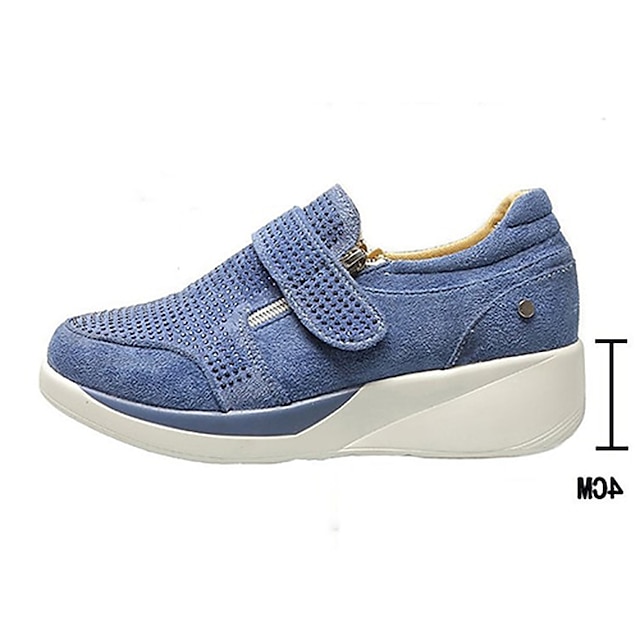  Women's Sneakers Plus Size Height Increasing Shoes Wedge Sneakers Outdoor Daily Solid Colored Wedge Heel Round Toe Basic Casual Walking Zipper Magic Tape Blue Beige Gray