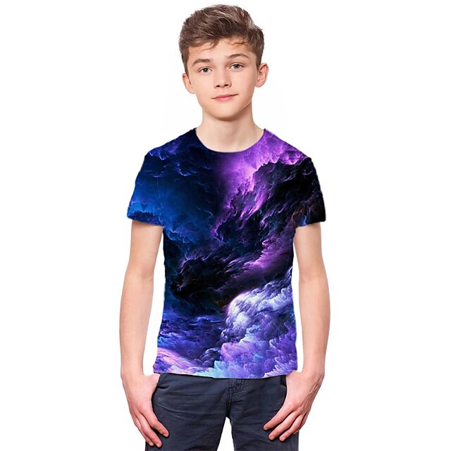 Baby & Kids Boys Clothing | Kids Boys T shirt Short Sleeve 3D Print Galaxy Purple Children Tops Spring Summer Active Fashion Dai