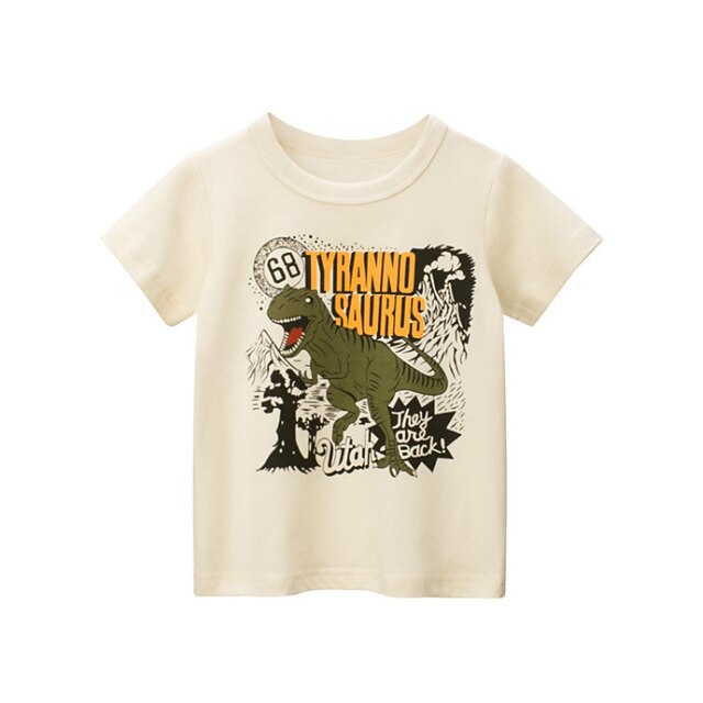 Baby & Kids Boys Clothing | Kids Boys T shirt Short Sleeve 3D Print Dinosaur Beige Children Tops Spring Summer Active Daily Trai