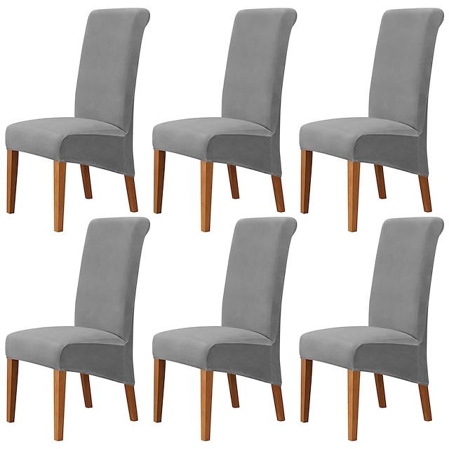  6 Pcs Velvet Plush XL Dining Chair Covers, Stretch Chair Cover, Spandex High Back Chair Protector Covers Seat Slipcover with Elastic Band for Dining Room,Wedding
