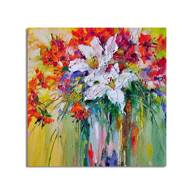 Home & Garden Wall Art | Oil Painting Hand Painted Square Abstract Floral / Botanical Modern Rolled Canvas (No Frame) - ZN36979