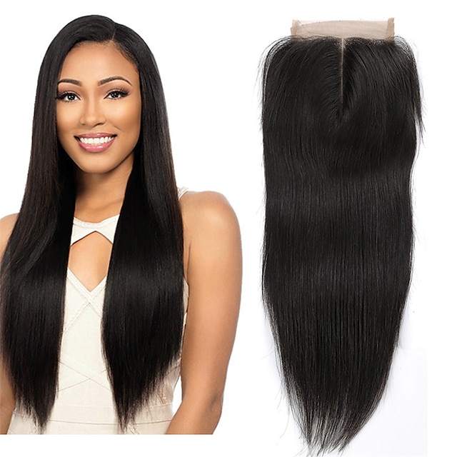  Brazilian Straight Lace Closure Human Hair Middle Part 4x4 100% Brazilian Virgin Hair Straight Human Hair Top Lace Closure With Baby Hair Natural Black