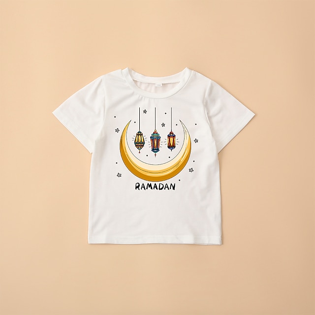 Baby & Kids Matching Outfits | Family Look Ramadan T shirt Tops Star Moon Letter Causal Print Multicolor Short Sleeve Adorable M