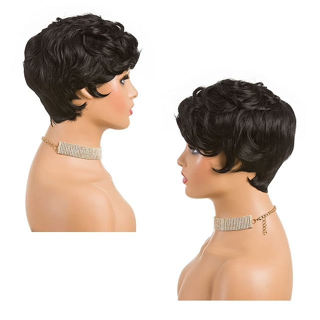 Beauty & Hair Wigs & Hair Pieces | Synthetic Wig Curly Pixie Cut Machine Made Wig Short Natural Black #1B Synthetic Hair Womens 