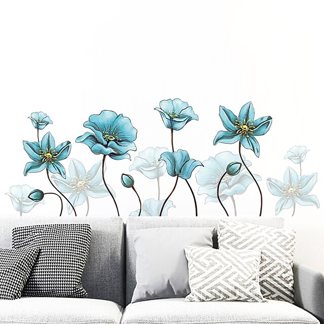 Home & Garden Home Decor | Nordic Ink Blue Flower Butterfly Living Room Background Decoration Can Be Removed Stickers - PA29482