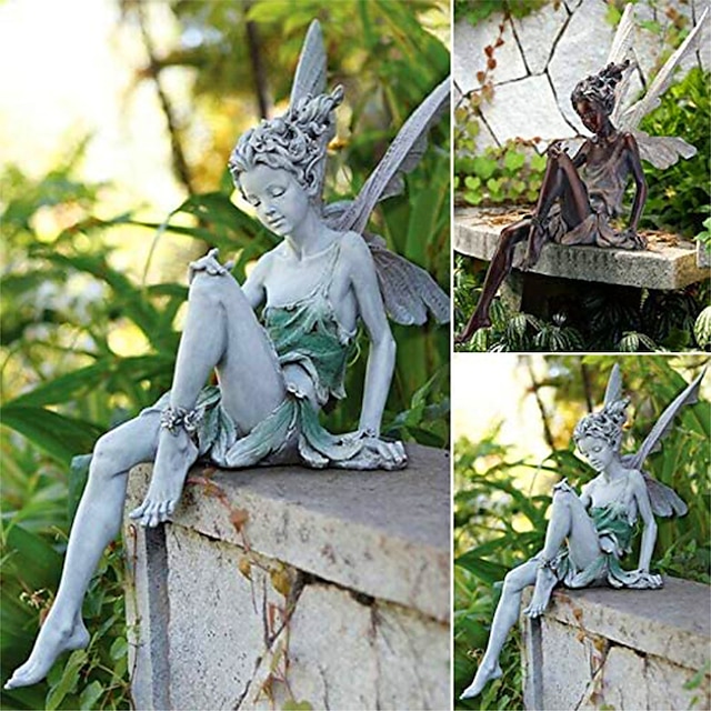  Fairy Statue Angel Fairy Statue, Garden Antique Resin, Realistic Decoration, Family Table Decoration, Garden, Lawn, Courtyard, Porch, Courtyard, Outdoor Decoration