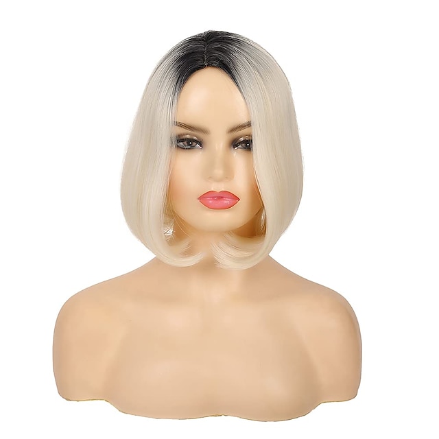 Beauty & Hair Wigs & Hair Pieces | Platinum Blonde Bob Wig Short Straight Ombre Blonde Wigs for Women Synthetic Natural Looking 