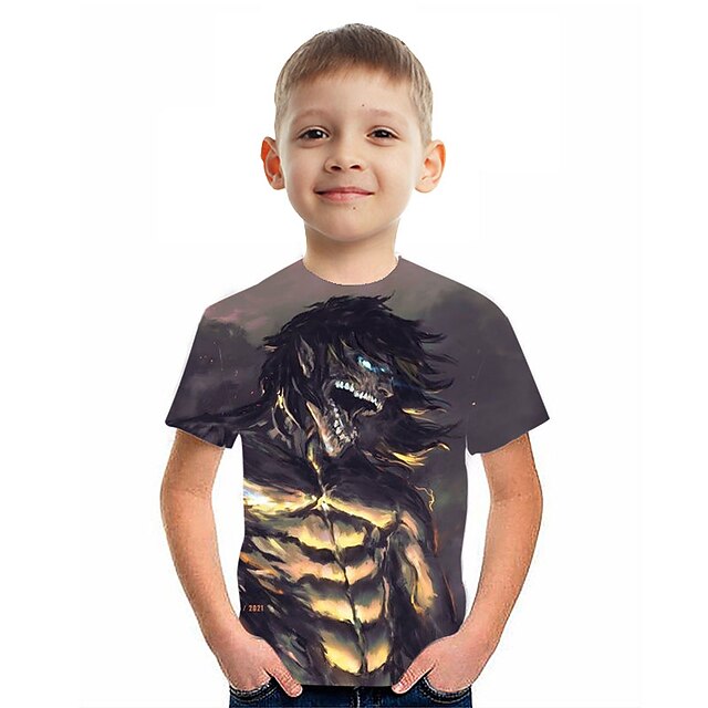 Baby & Kids Boys Clothing | Kids Boys T shirt Attack on Titan Short Sleeve 3D Print Anime Gray Children Tops Spring Summer Activ